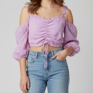 Dolls Kill Sugar Thrillz Gingham Crop Top Women Large Lilac Coquette Sheer Girly